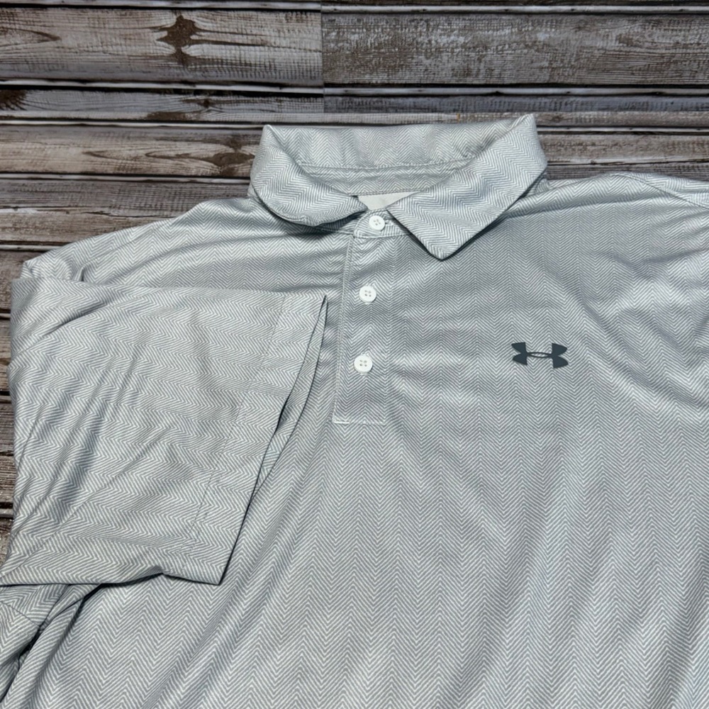 Under Armour‎ Mens XL Gray Chevron Herringbone HeatGear Loose Fit Polo Shirt